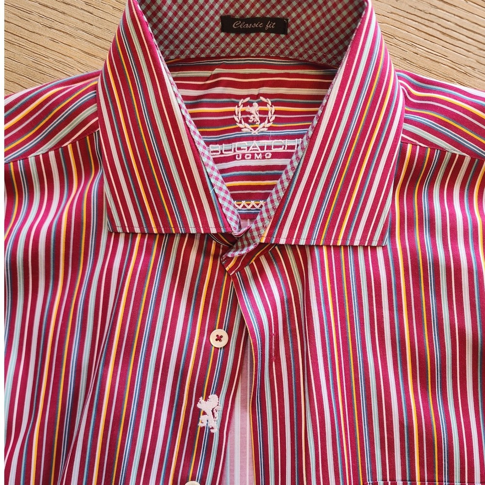 VTG Bugatchi Uomo Classic Fit Striped Button Down Shirt Cotton. luxury Y2K boho